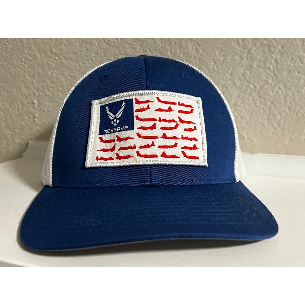 Air Force Reserve USA Flag Aircraft Trucker Hat Blue White Mesh